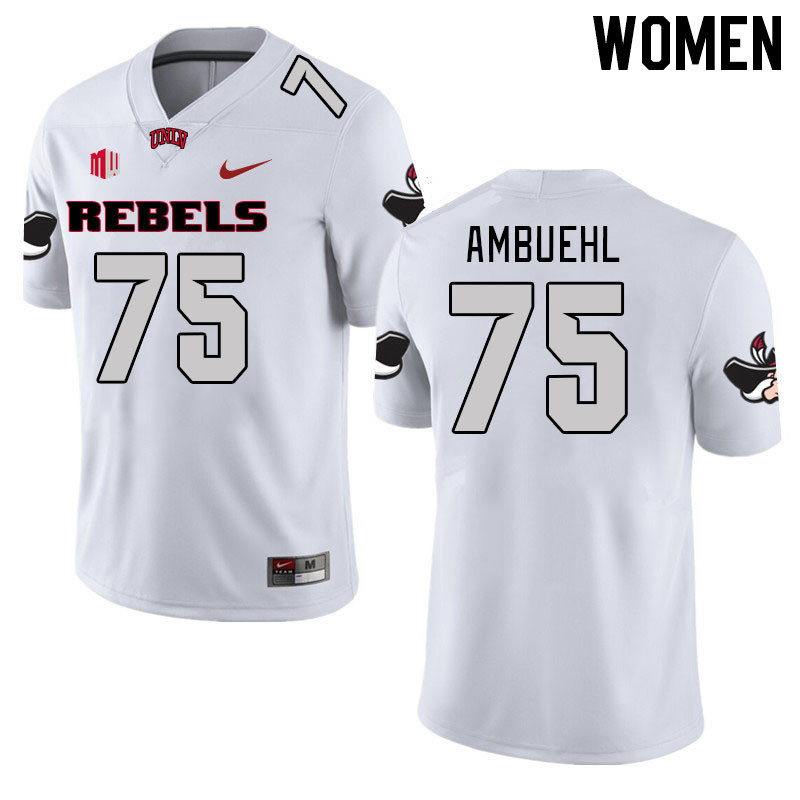 Women #75 Anton Ambuehl UNLV Rebels 2023 College Football Jerseys Stitched-White - Click Image to Close